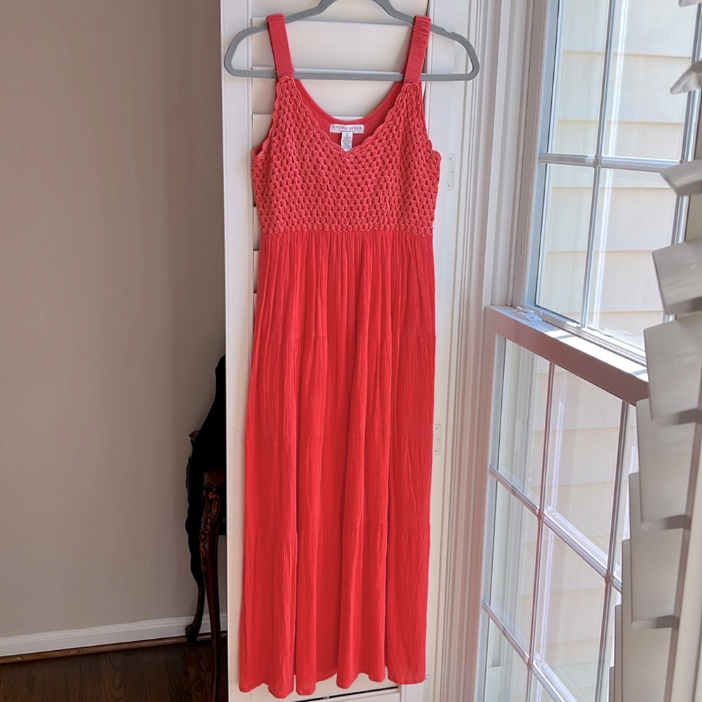 Studio West Apparel Crochet Top Gauze Coral Orange Maxi Dress S fits M too